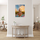 Ganpati With Lotus Flower In Lake Self Adhesive Sticker Poster