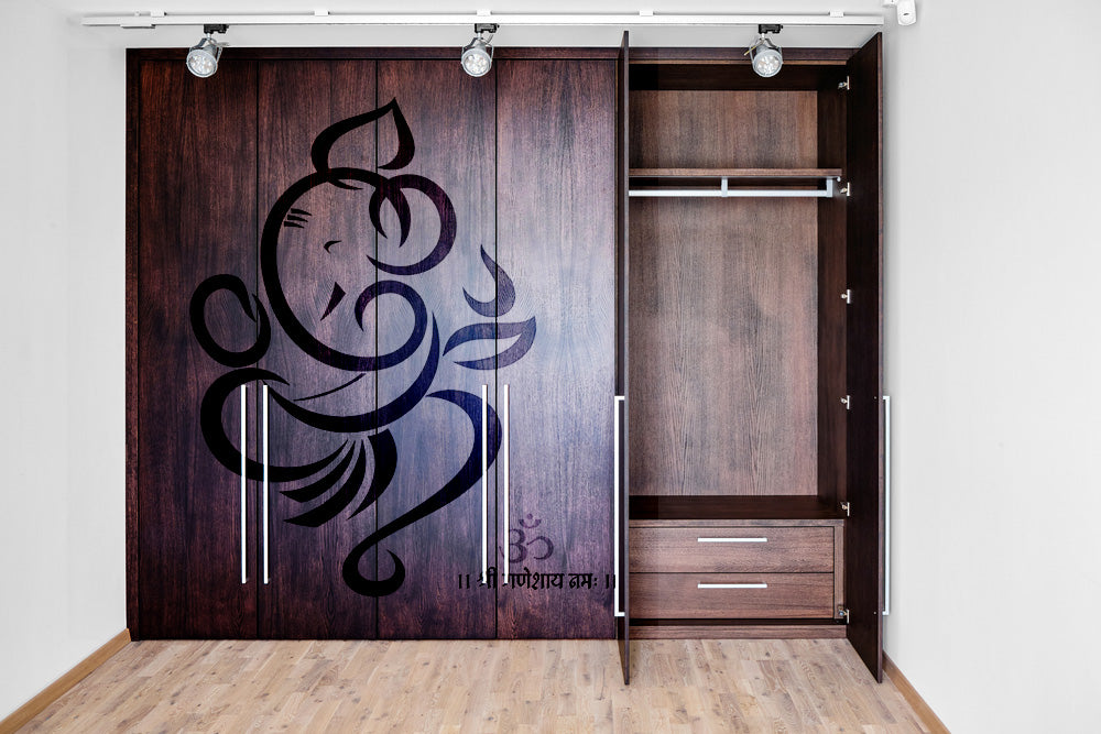 Sketch Of Ganpati On Brown Coloue Self Adhesive Sticker For Wardrobe