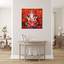 Red Colourful Ganpati Painting Self Adhesive Sticker Poster