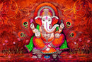 Red Colourful Ganpati Painting Self Adhesive Sticker Poster
