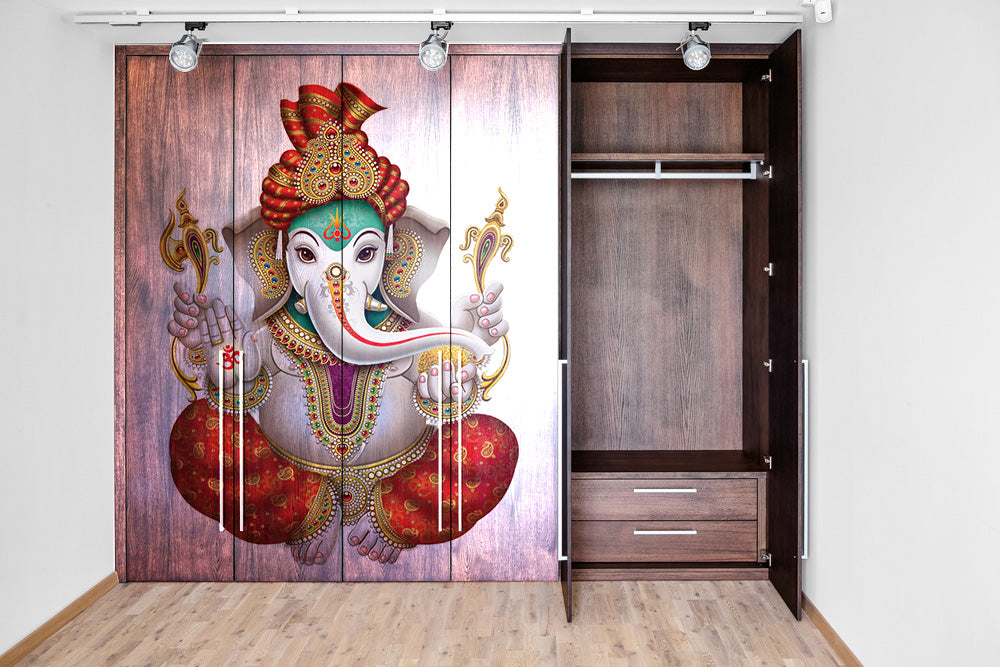 Sitting Ganpati Painting Self Adhesive Sticker For Wardrobe