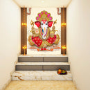 Pink And Golden Lord Ganesh Painting Self Adhesive Sticker Poster