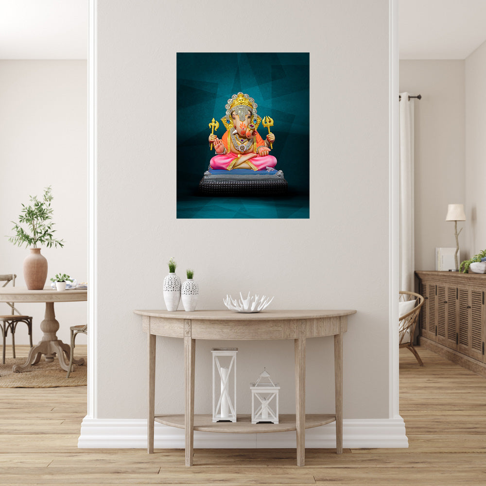 Ganpati In Pink Dhoti Self Adhesive Sticker Poster