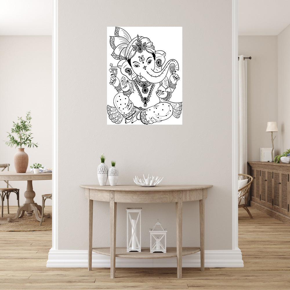Beautiful Sketch Of Ganpati Self Adhesive Sticker Poster