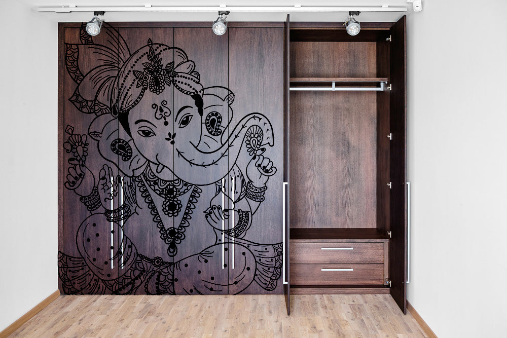 Beautiful Sketch Of Ganpati Self Adhesive Sticker For Wardrobe