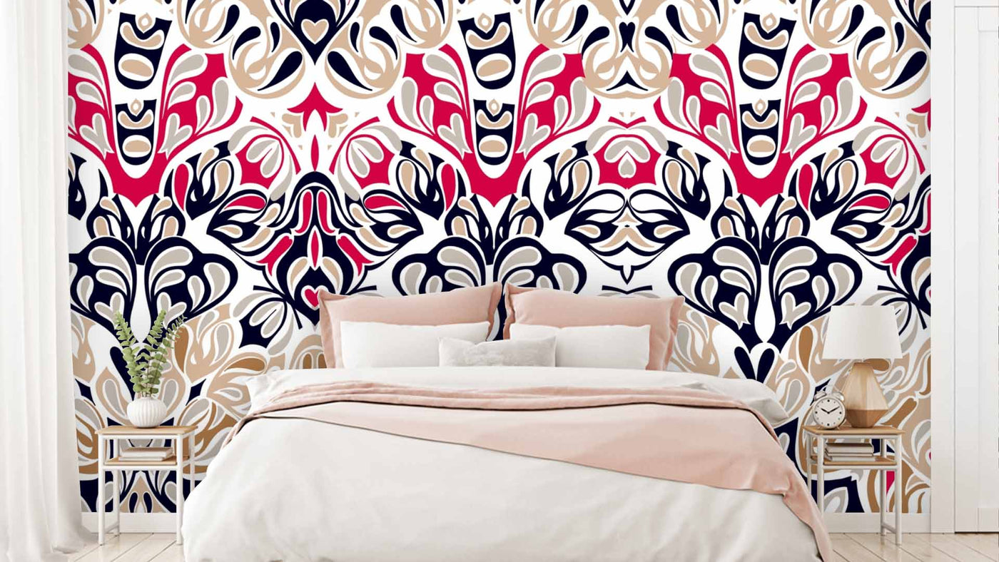 Ethnic Red Black Paisley Wallpaper