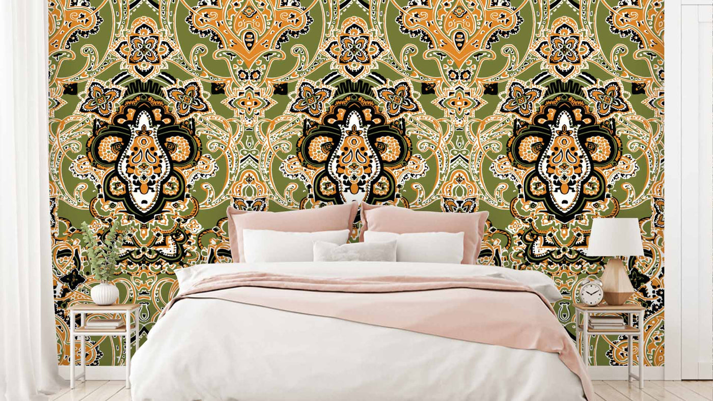 Green Paisley Pattern Wallpaper
