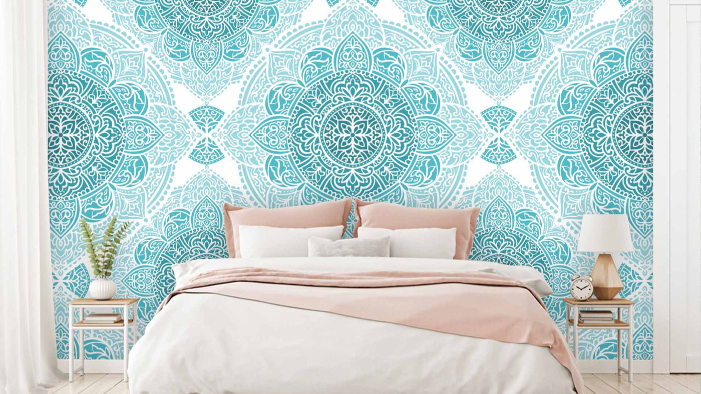 Shades Of Blue Mandala Pattern Wallpaper