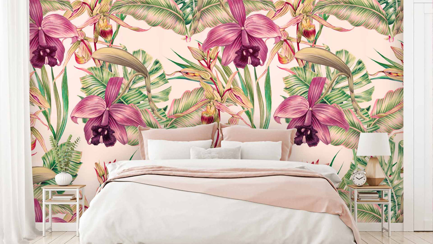 Purple Flowers Tropical Floral Wallpaper