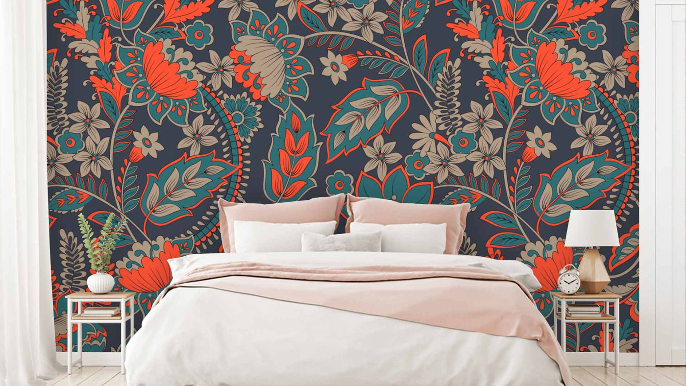 Folk Art Floral Wallpaper