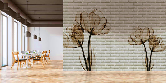 Beautiful Floral Pattern Brick Wallpaper
