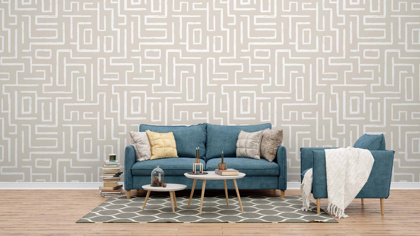 Beige Line Pattern Wallpaper