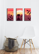 Cat And The Sunset Wall Art, Set Of 3