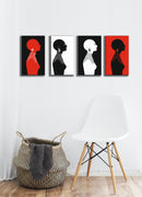 Red, Black And White Woman Impression Wall Art, Set Of 4