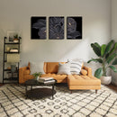 Grey On Black Floral Art, Set Of 3