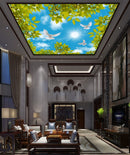 Sky White Pigeon Leaves Ceiling Wallpaper