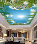 White Flower Palm Leaves Wallpaper