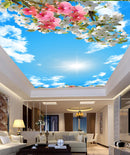 Pink White Floral Ceiling Wallpaper