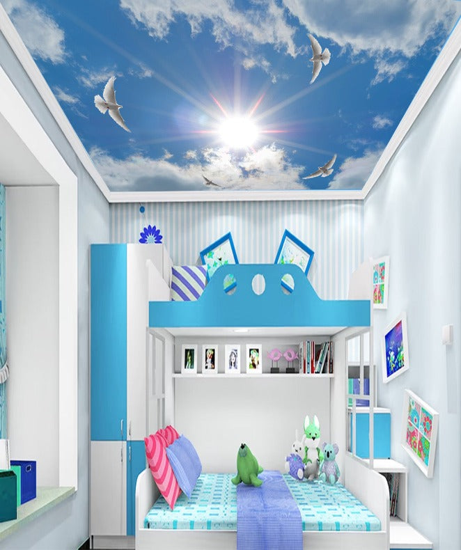 Birds Dark Blue Sky Ceiling Wallpaper