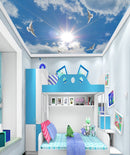 Birds Dark Blue Sky Ceiling Wallpaper