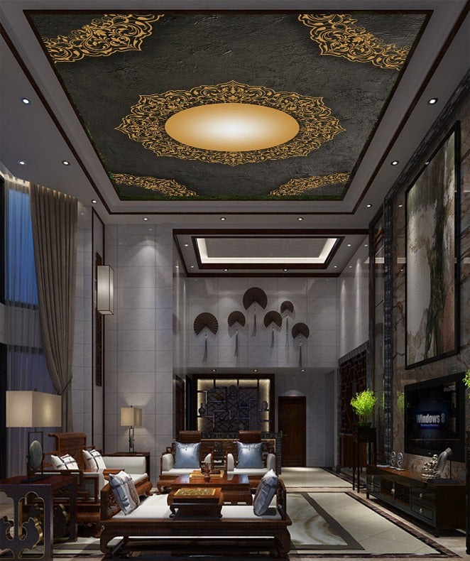 Golden Design Rustic Ceiling Wallpaper