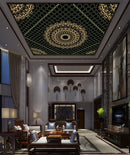 Mandala Art Golden Green Ceiling Wallpaper