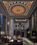 Round Black Orange Ceiling Wallpaper