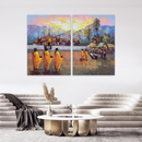 Monks In Village, Set Of 2