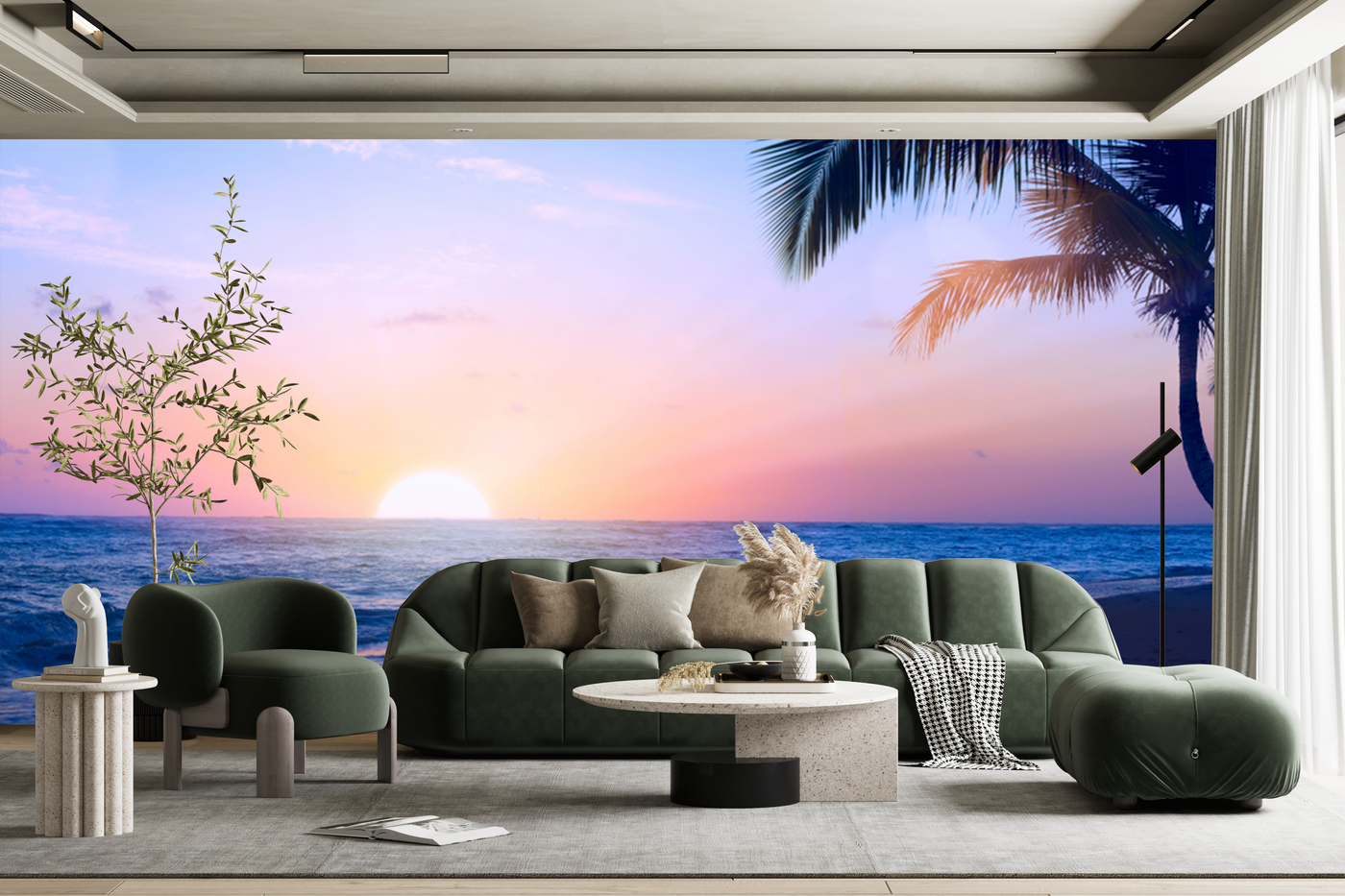 Pink Blue Sky And the Beach Customised Wallpaper