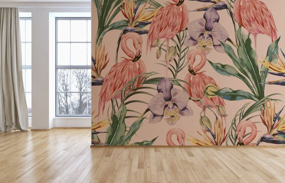 Pink Flamingos Tropical Wallpaper