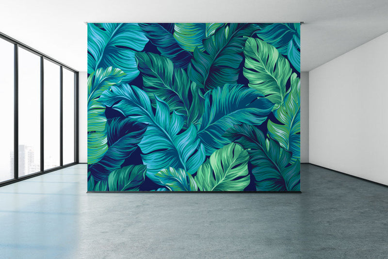 Shades of Blue and Green Tropical Wallpaper