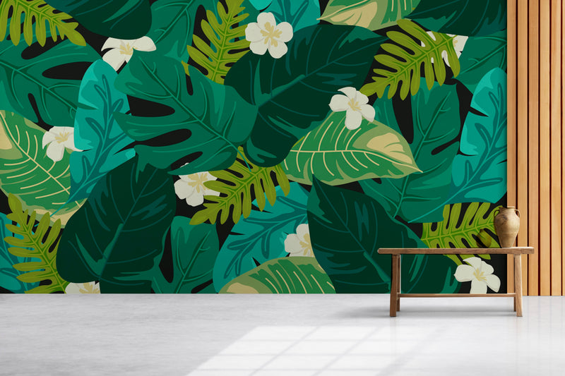 Shades of Green Leaf Tropical Wallpaper