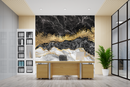Black Golden and White Abstract Marble Effect Wallpaper
