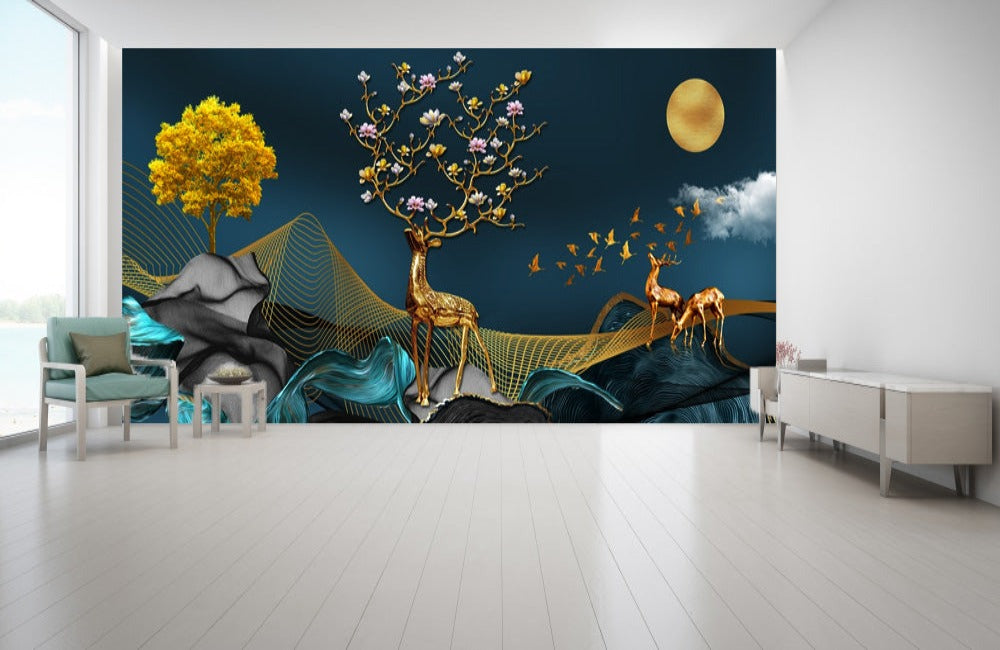 Blue Golden Deer Wallpaper
