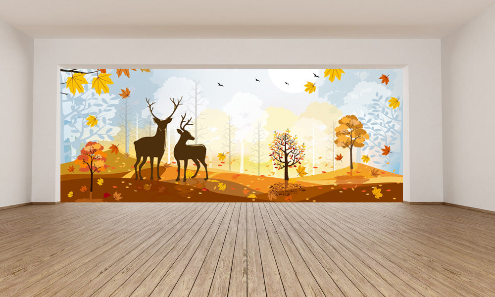 3D Deer Autumn Landscape Wallpaper
