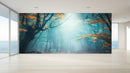 Sun Rays Shining Blue Forest Wallpaper