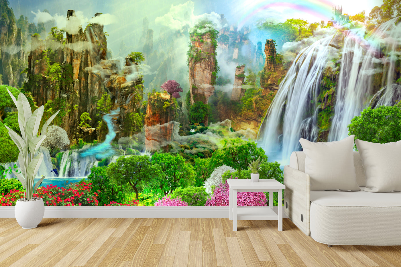 Customize Beautiful Waterfall In Greenery Wallpaper