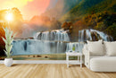 Customize Beautiful Waterfall In Beauty Of Sun With Trees Wallpaper