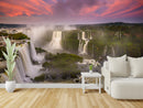 Customize Beautiful Waterfall In Reddish Sky Wallpaper