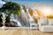 Customize Beautiful Waterfall with Sun Rays Wallpaper