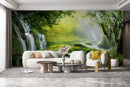 Customize Beautiful Waterfall In Green Trees Wallpaper