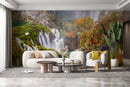 Customize Beautiful Waterfall Through Green Mountain Wallpaper