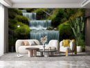 Customize Beautiful Steps Of Waterfall In Trees Wallpaper