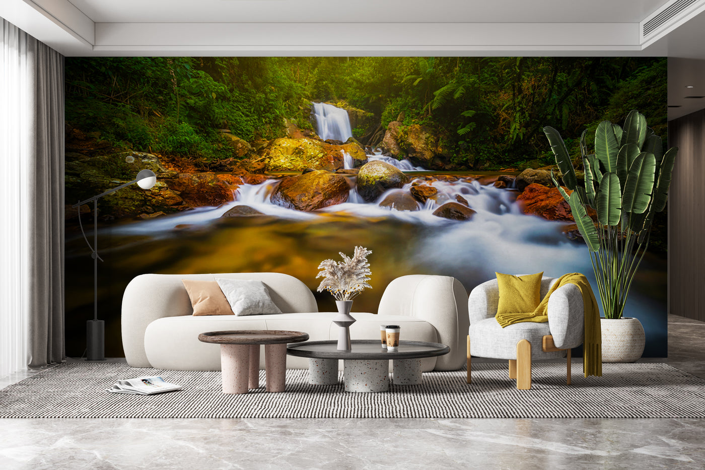 Customize Beautiful Waterfall Orange Ocean Wallpaper