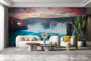 Customize Beautiful Waterfall In Orange Sky Wallpaper