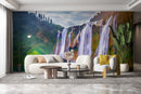 Customize Beautiful Waterfall With Green Mountain Wallpaper