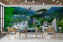 Customize Beautiful Waterfall In Greenery With Birds Wallpaper