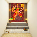 Hunting Lion Durga Painting Self Adhesive Sticker Poster