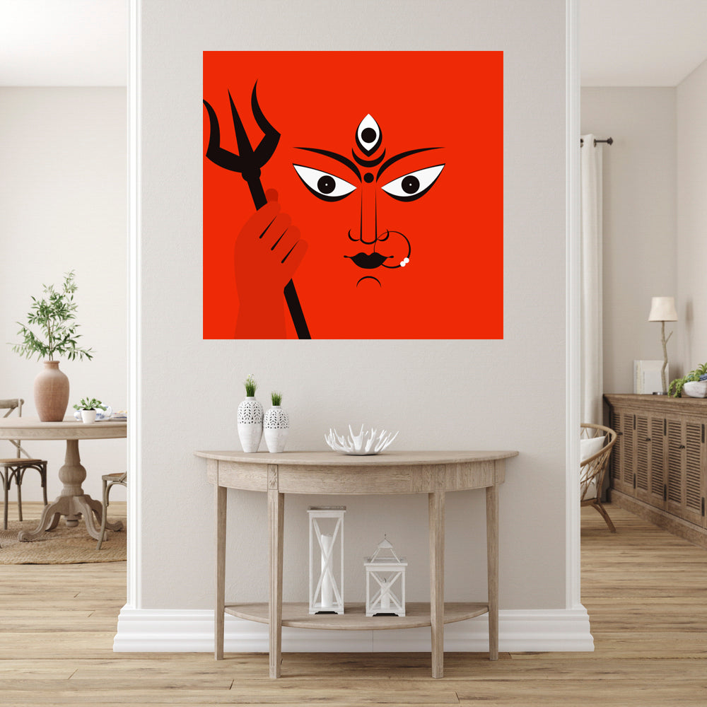 Trishul And Durga Art Self Adhesive Sticker Poster