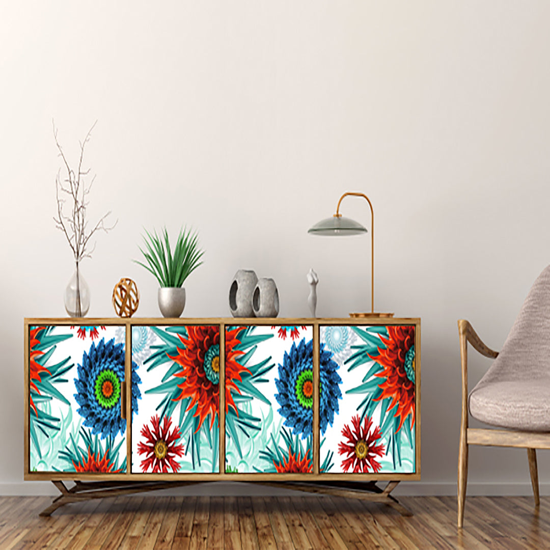 Red And blue Floral Self Adhesive Sticker For Cabinet